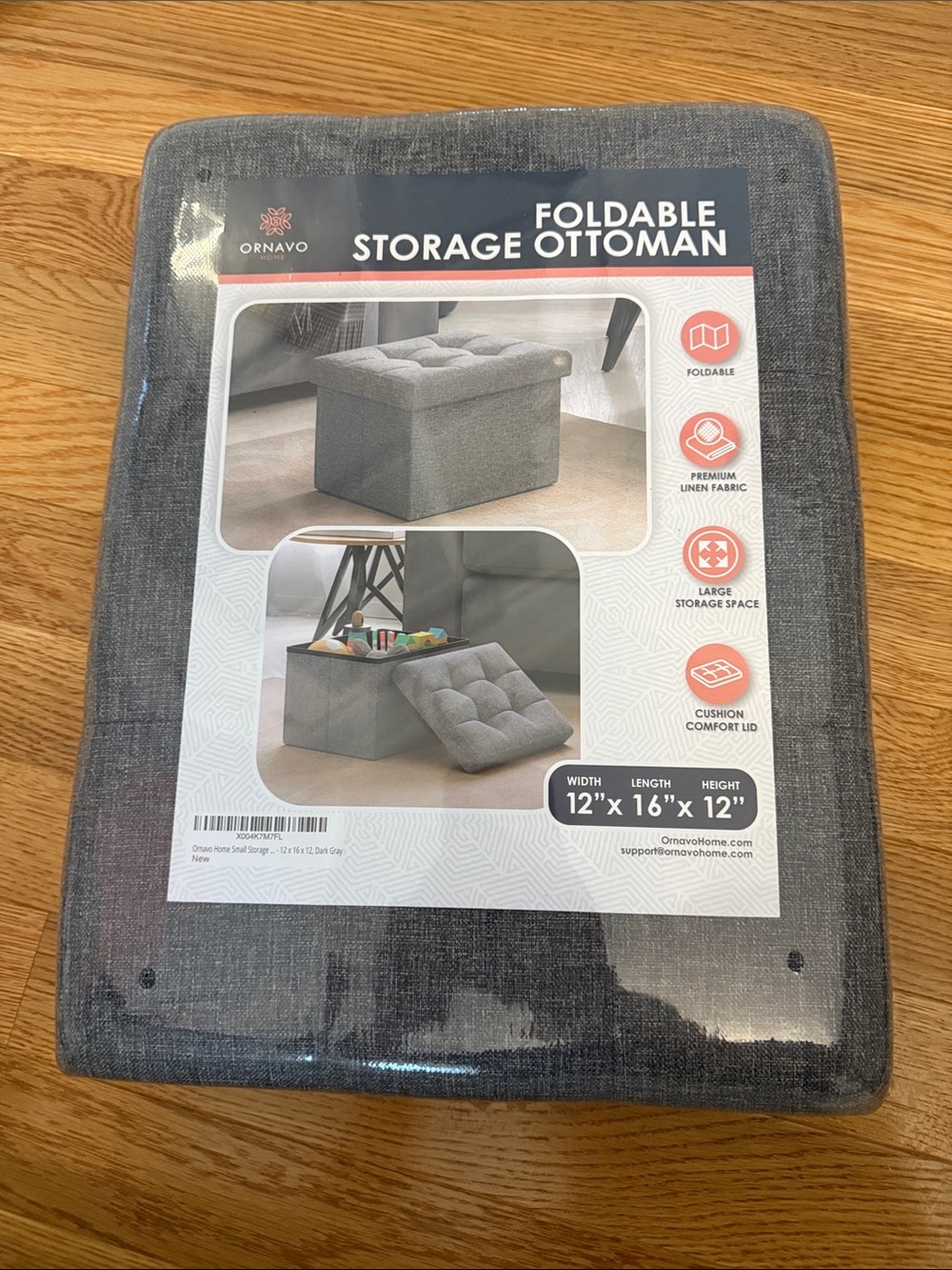 Foldable Storage Ottoman - Dark Gray NWT
